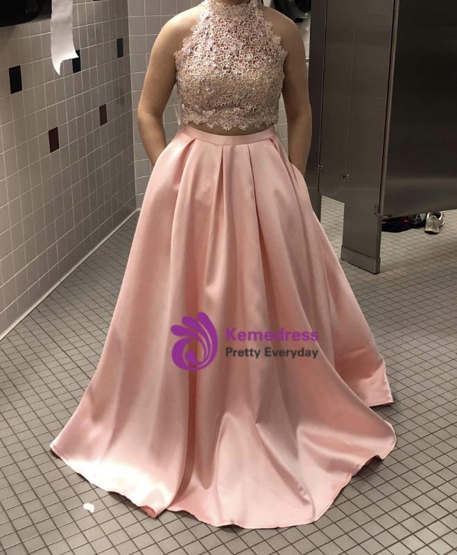 rose gold two piece rose gold cute prom dresses