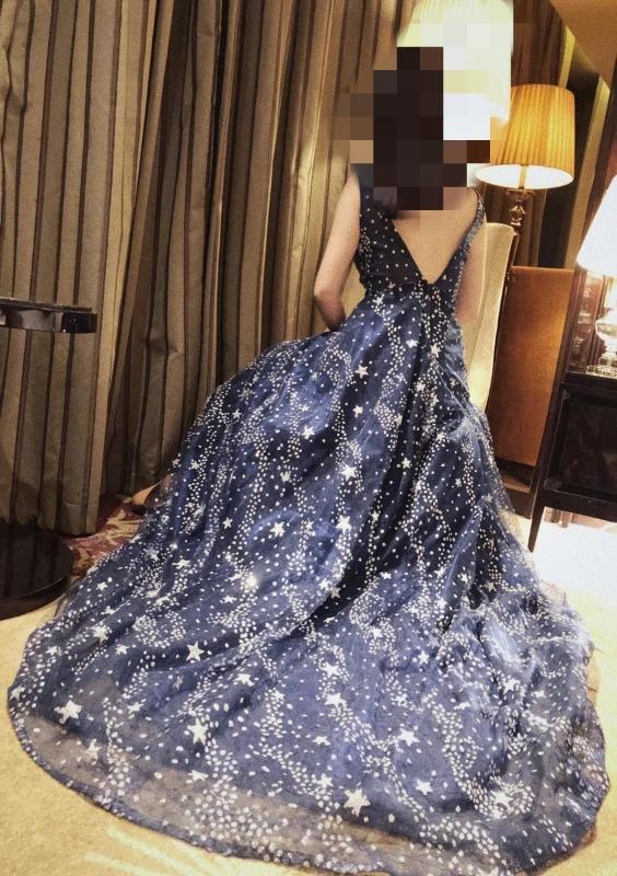 In Stock:Ship in 48 hours The Sky Shining Blue Backless Tulle Prom Dress