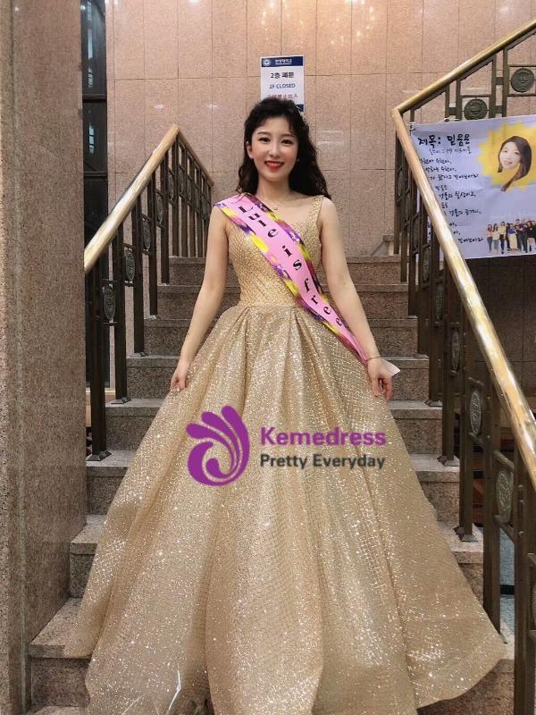 gold dresses for sweet 16 court Sweet 16 Long Ball Gown Sequin Quinceanera Dress