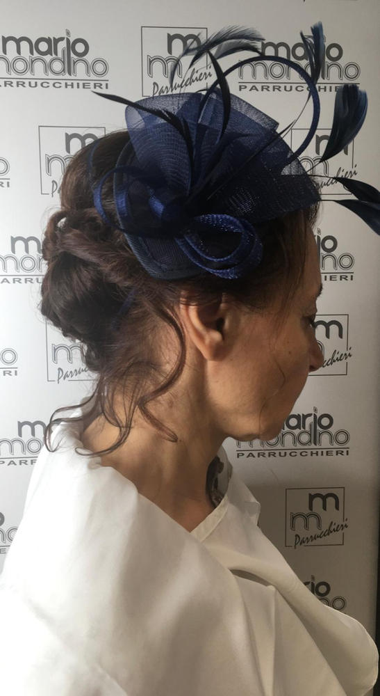 Navy Fascinator Headband with Looped Crin & Feathers - Customer Photo From Donatella Osioschi