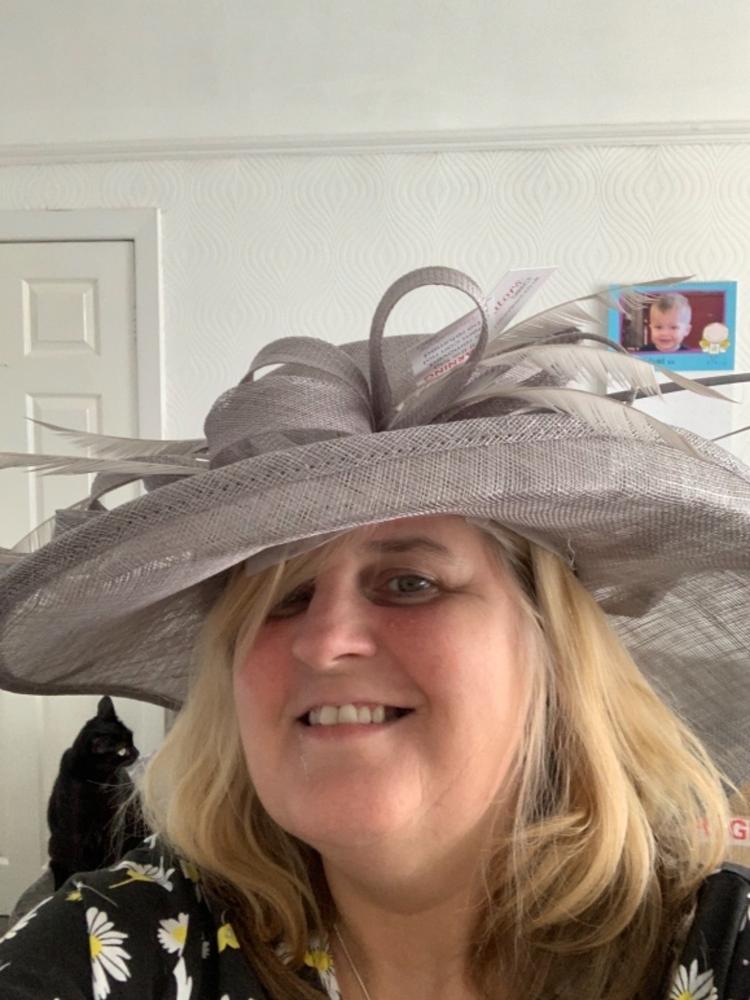 Classic Sinamay Mercury Grey Wedding Hat - Customer Photo From Sandra Taylor