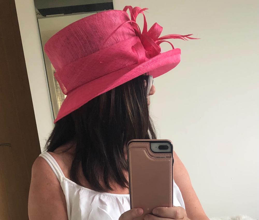 Classic Sinamay Hot Pink Cerise Wedding Hat - Customer Photo From Angela Bainbridge