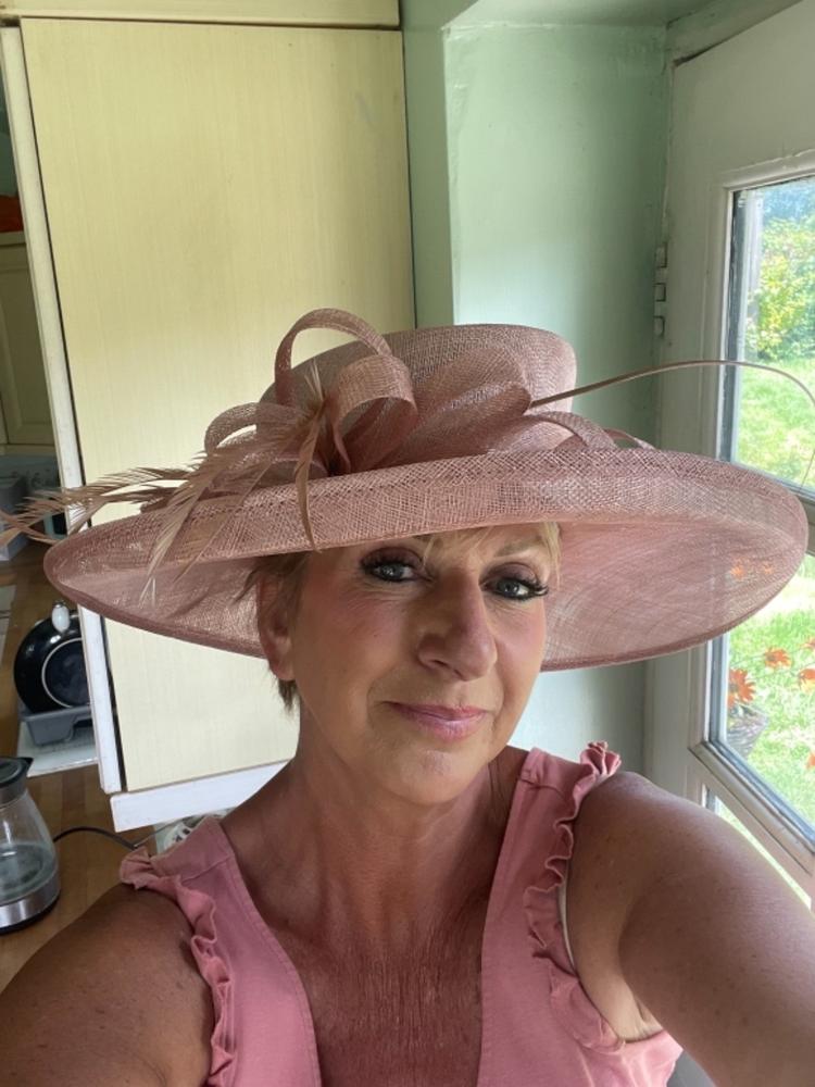 Classic Sinamay Blush Pink Wedding Hat - Customer Photo From Gaynor Fairburn