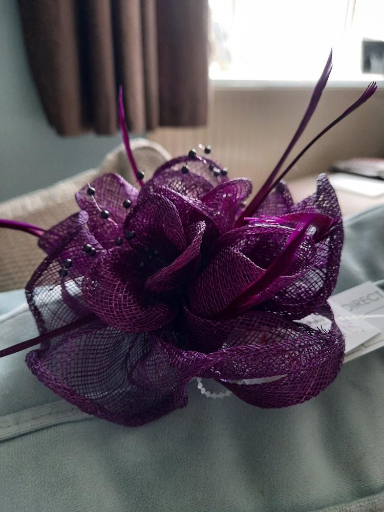 Purple Small Fascinator with Decorative Beads & Feathers - Customer Photo From Anonymous