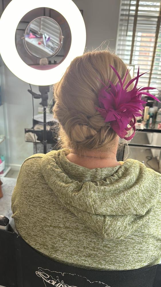 Small Magenta Fascinator Clip with Feathers & Loops - Customer Photo From Jayne Barnes