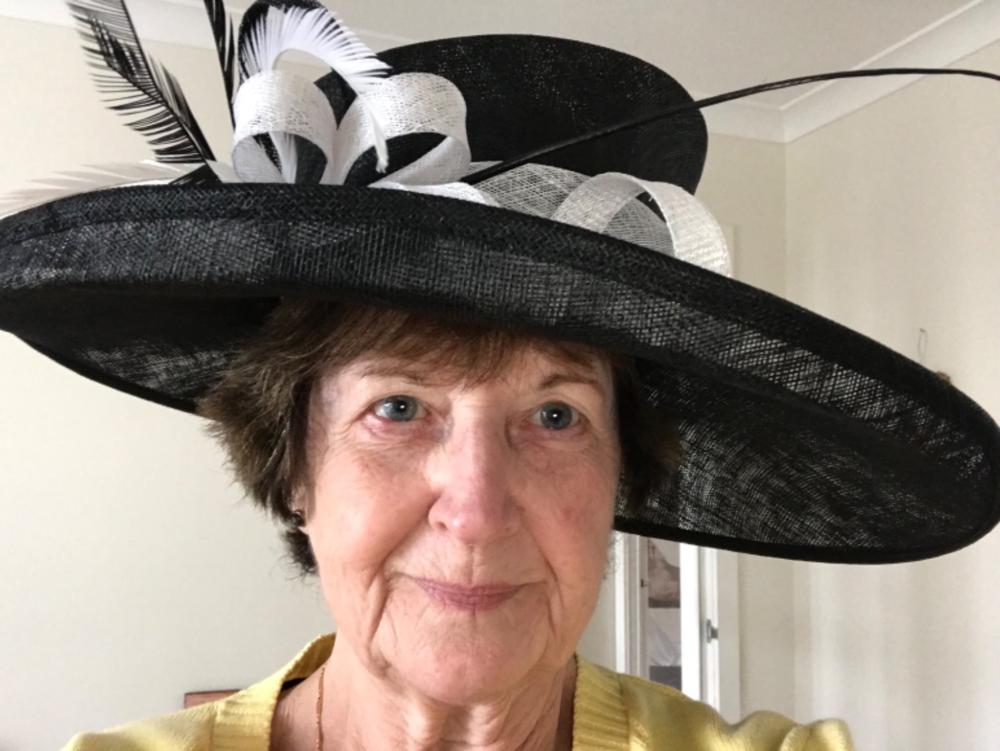 Classic Sinamay Black & White Wedding Hat - Customer Photo From Jean Spriddle