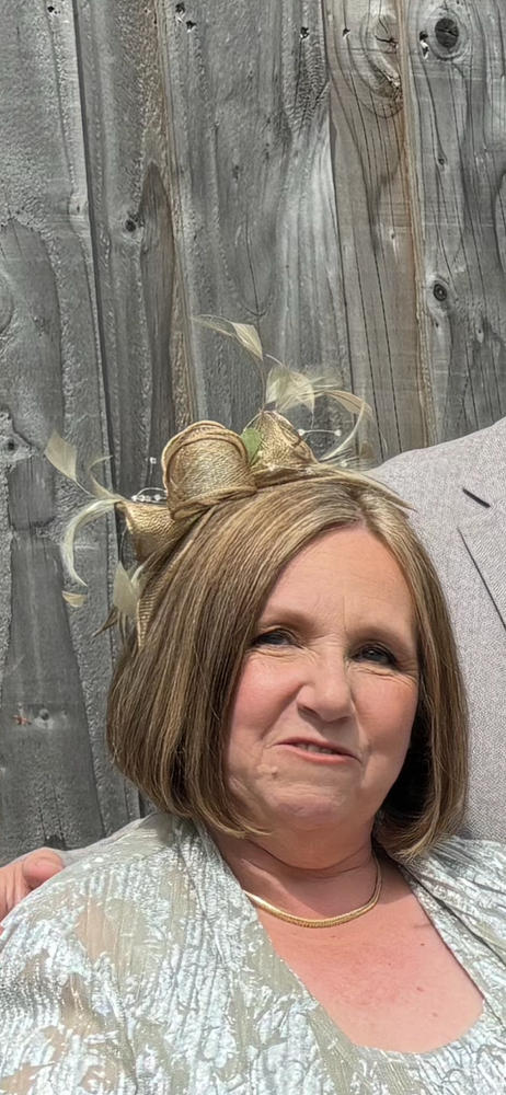 Classic Sinamay Bronze Fascinator - Customer Photo From Christine Roberts