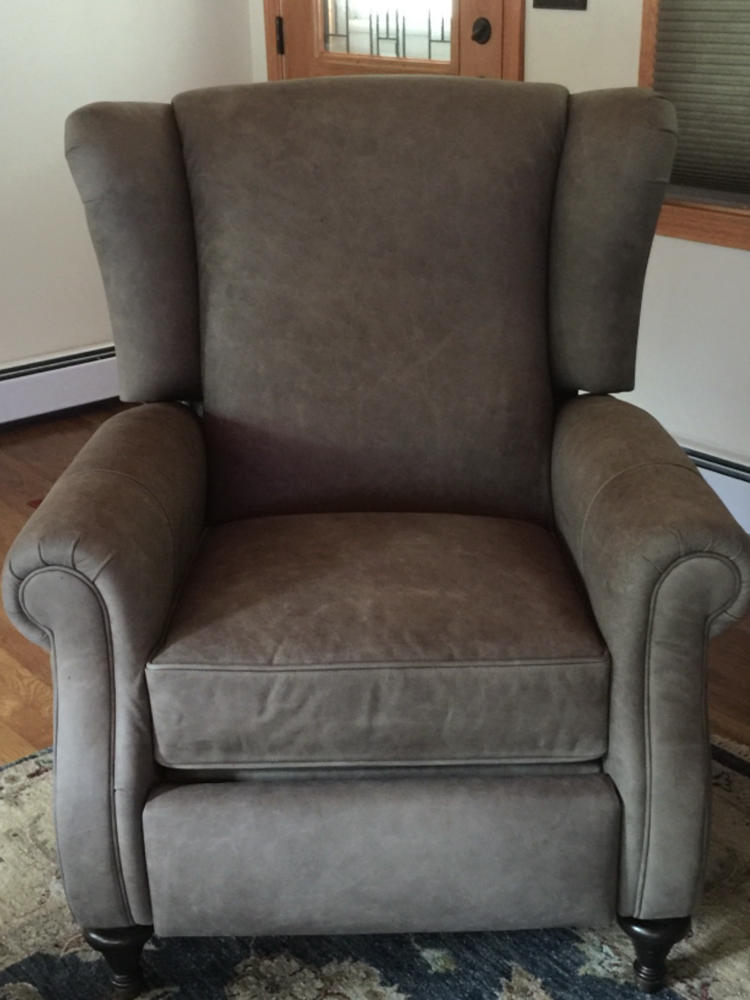 Chamberlain Leather Wingback Recliner, Grey Leather Wingback Chair Recliner