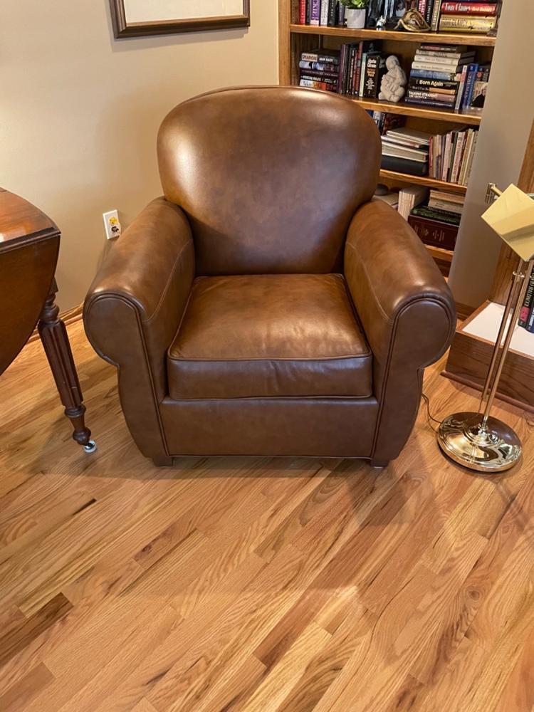 Edison Art Deco Rounded Tight Back Leather Club Chair - Customer Photo From Larry Martindale