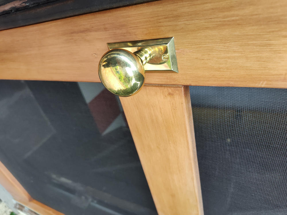 Brass Screen Door Rim Latch with Knob & Lever - Customer Photo From John Young