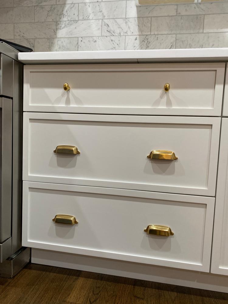 Classic Solid Brass Bin Pull ~ 4" On Centers - Customer Photo From Pamela 