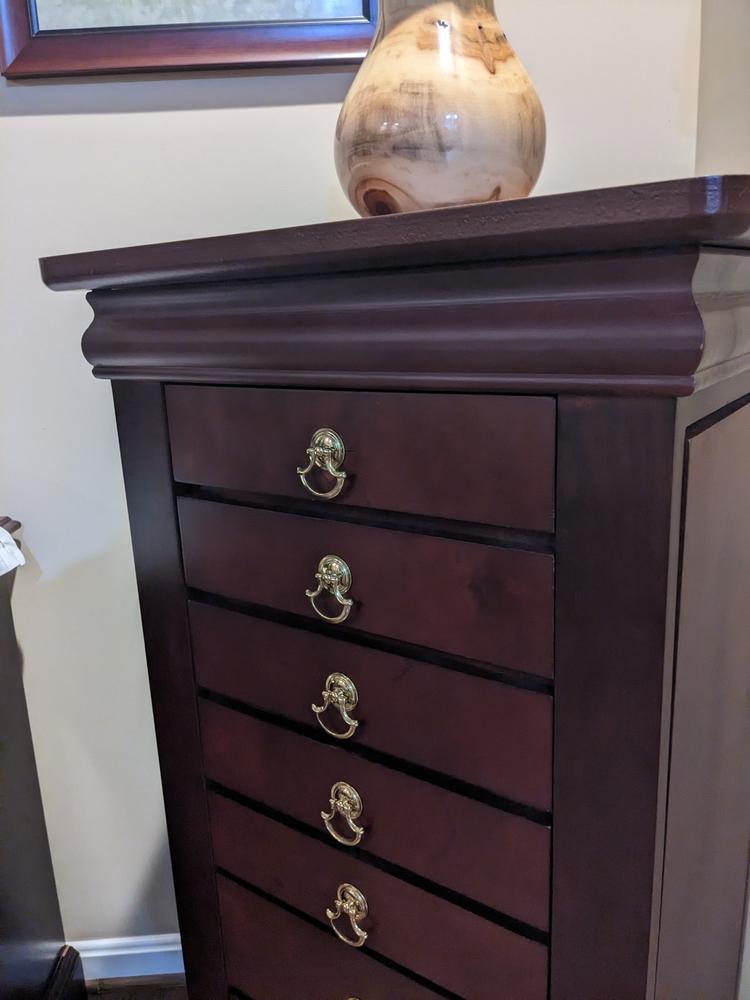 Unlacquered Brass "Dutch" Bow Cabinet Drop Pull with Backplate - Customer Photo From Mark Byrum