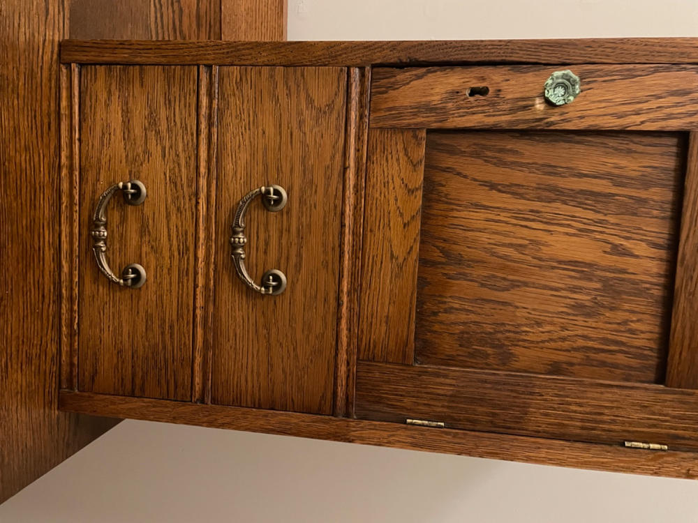 Octagonal "Depression Green" Glass Cabinet Knob with Oil Rubbed Bronze Finish - Customer Photo From Don Buchanan