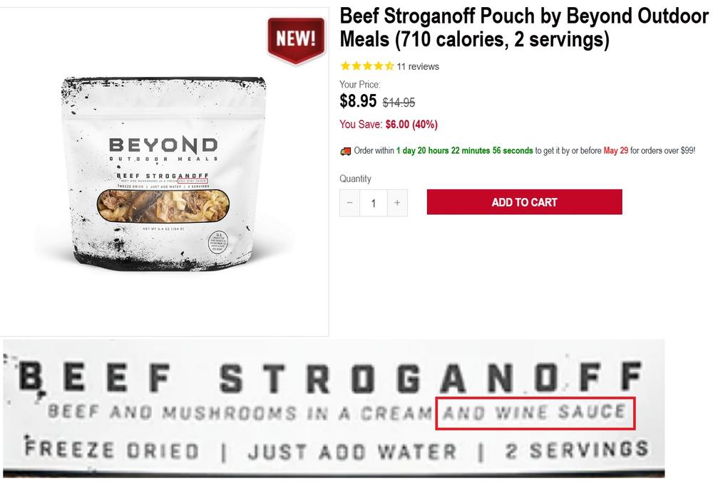 Beef Stroganoff Pouch by Beyond Outdoor Meals (710 calories, 2 servings) - Customer Photo From Mark Hannan