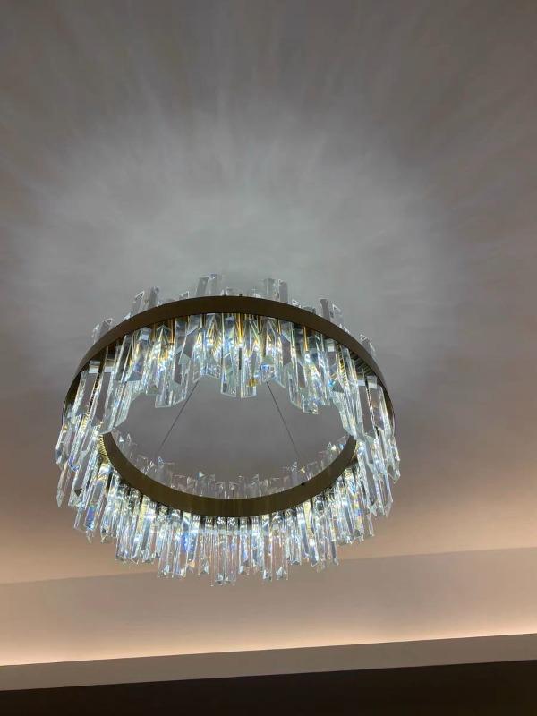 Round Gold Frame Irregular Crystal Bar Chandelier - Customer Photo From Jane