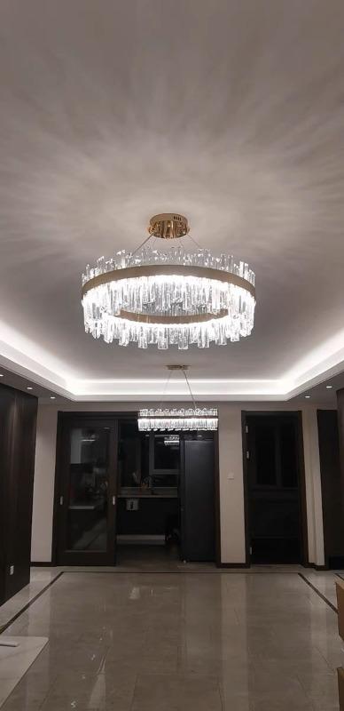 Round Gold Frame Irregular Crystal Bar Chandelier - Customer Photo From Davian White