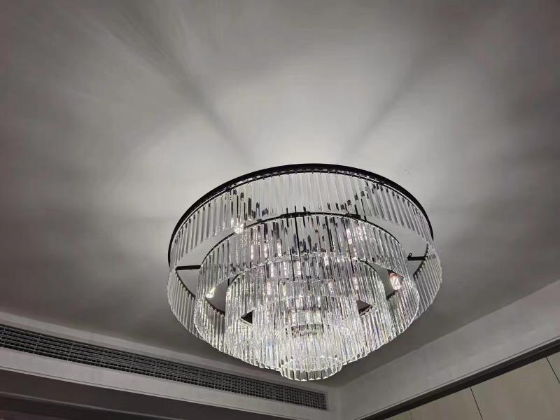 Round Black Iron 5-layer Smoke Gray Crystal Chandelier - Customer Photo From Kohen Ingram