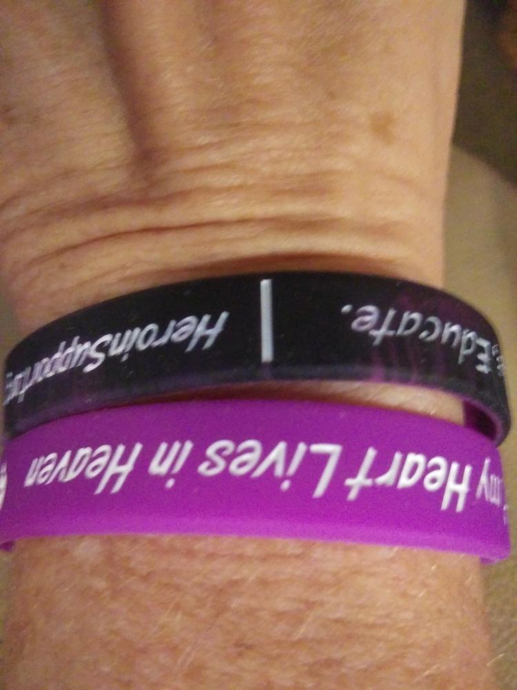 "Piece of My Heart Lives In Heaven - www.HeroinMemorial.org - I Miss You - Wristband - Customer Photo From Janet S.