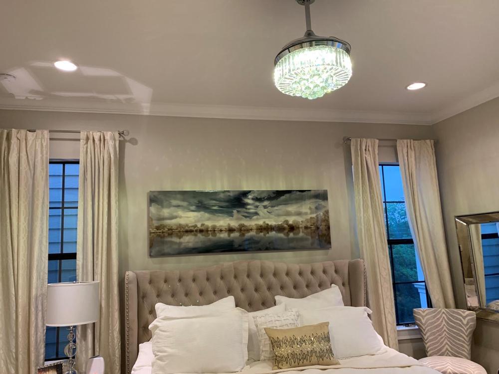 Chandelier Ceiling Fan with Crystal Lights and Retractable Blades 36 inch Chrome - Customer Photo From Jolie