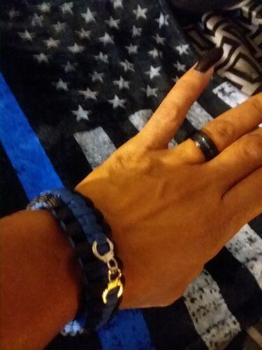 Thin Blue Line Black and Blue Tungsten Carbide Ring - Customer Photo From Sabrina W.