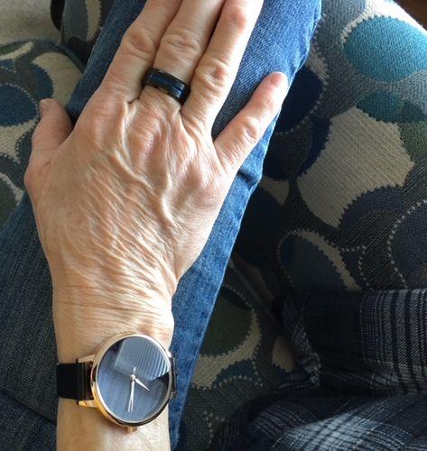 Thin Blue Line Black and Blue Tungsten Carbide Ring - Customer Photo From Gloria C.