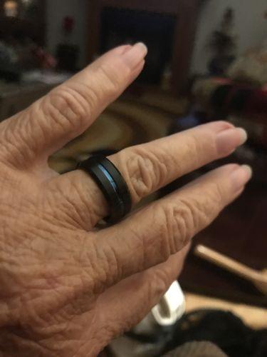 Thin Blue Line Black and Blue Tungsten Carbide Ring - Customer Photo From Joyce M.