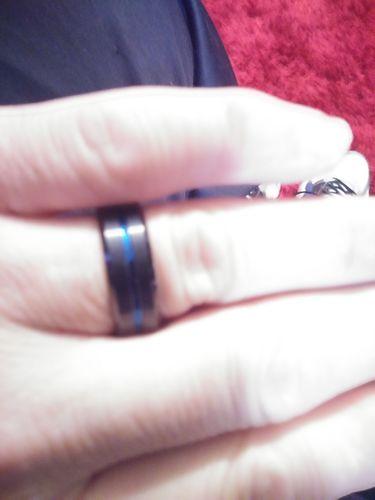 Thin Blue Line Black and Blue Tungsten Carbide Ring - Customer Photo From Luis S.