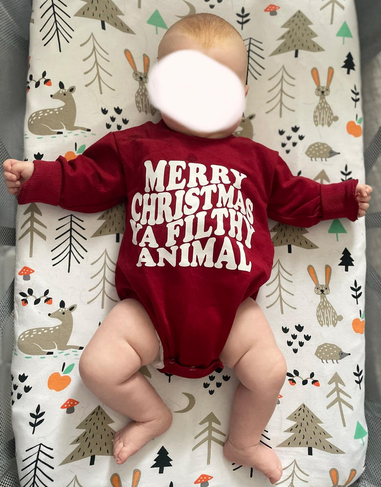 MERRY CHRISTMAS YA FILTHY ANIMAL Long-Sleeve Onesie - Customer Photo From Emily Callery