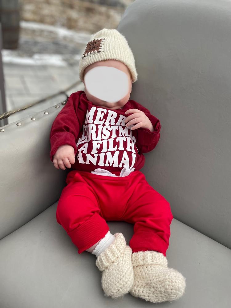 MERRY CHRISTMAS YA FILTHY ANIMAL Long-Sleeve Onesie - Customer Photo From Emily Callery