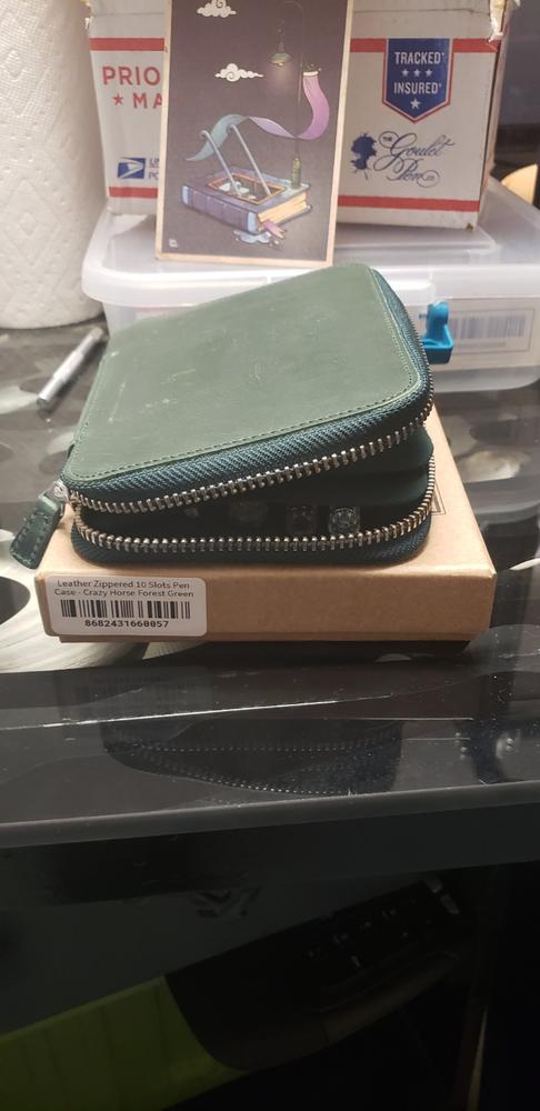 The Student Leather Pencil Case - Crazy Horse Forest Green