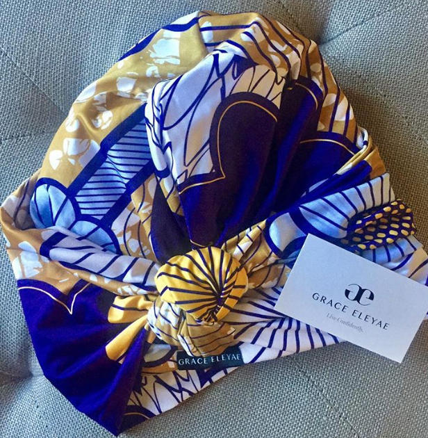Navy Satin-Lined Knot Turban - Customer Photo From Christine M.