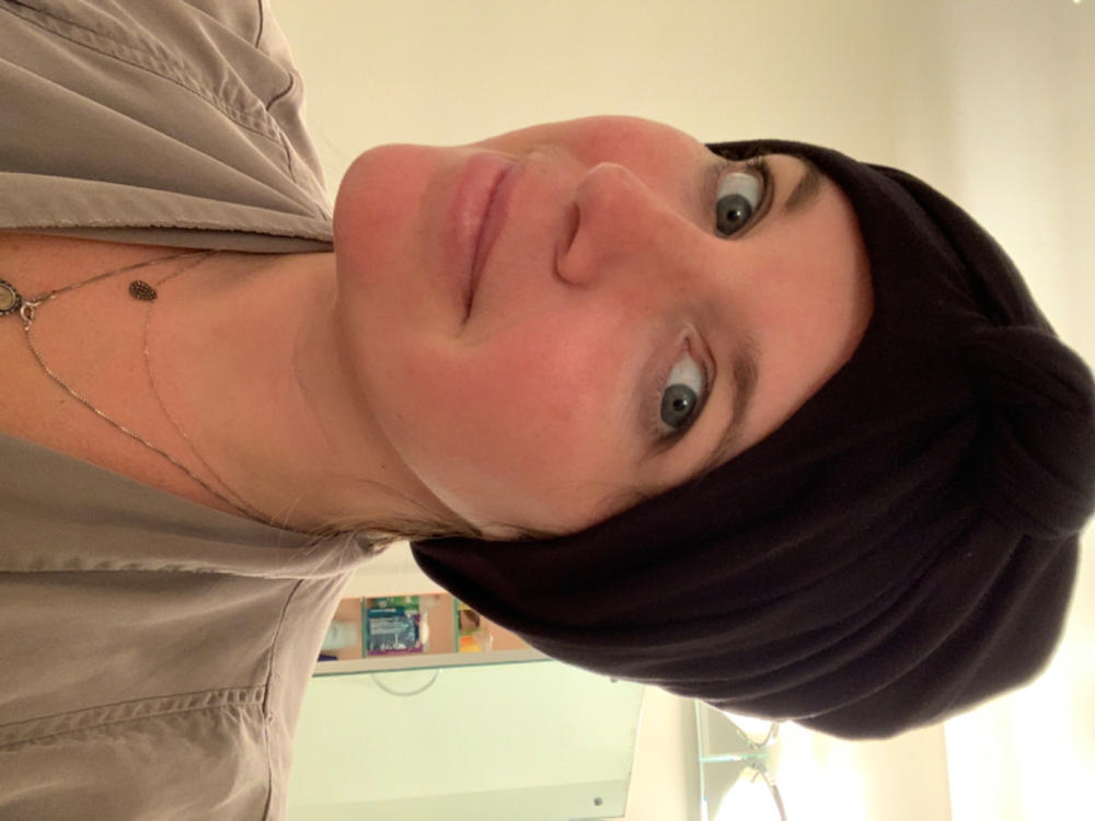 Black Satin-Lined Knot Turban - Customer Photo From Holly Pavonetti