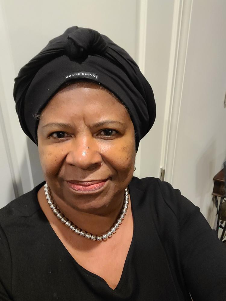 Black Satin-Lined Knot Turban - Customer Photo From Marilyn Downer