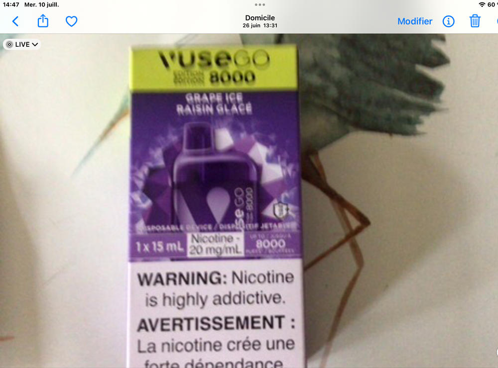 Vape jetable Vuse Go 8000 de glace de raisin - Customer Photo From Julie Langlois