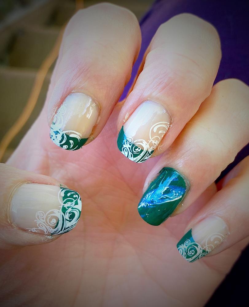 French tip nails with maniology stamping plate