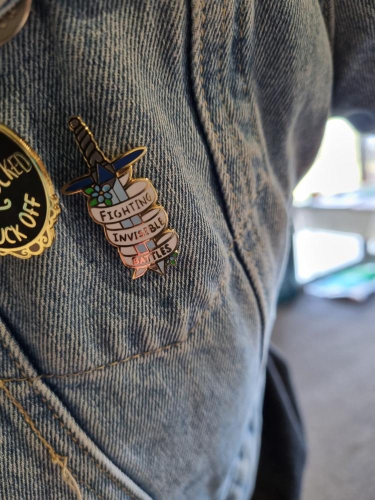 Fighting Invisible Battles Lapel Pin - Customer Photo From Annabelle Treadwell