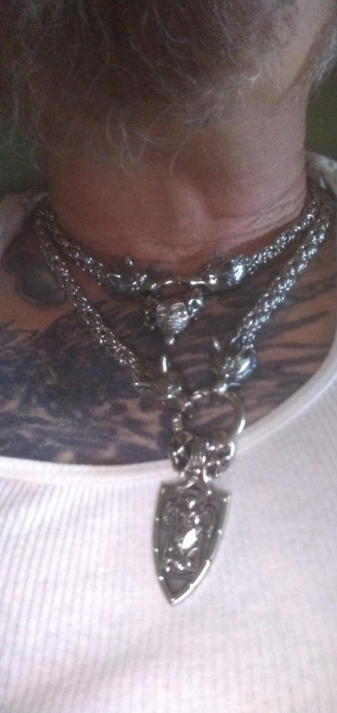 Stainless Steel Wolf Head Chain with Mjolnir - Customer Photo From Anthony Underwood