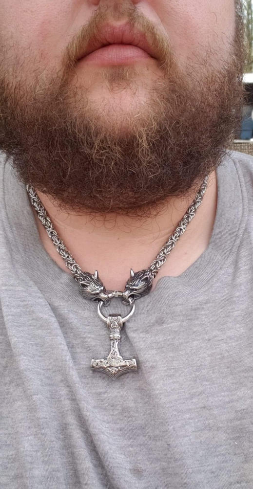 Massive Stainless Steel Wolf King Chain with Mjolnir - Customer Photo From Michaela Conner