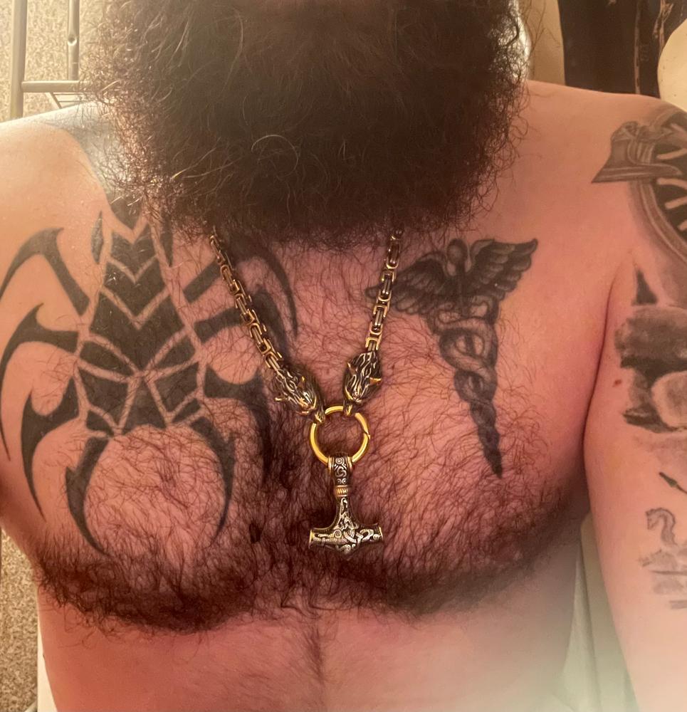 Massive Stainless Steel Wolf King Chain with Mjolnir - Customer Photo From David
