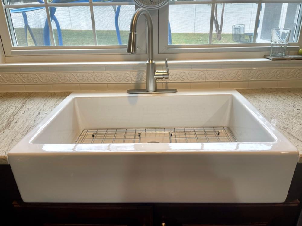 BOCCHI Nuova 34" Fireclay Retrofit Drop-In Farmhouse Sink with Accessories, White, 1500-001-0127 - Customer Photo From Anonymous