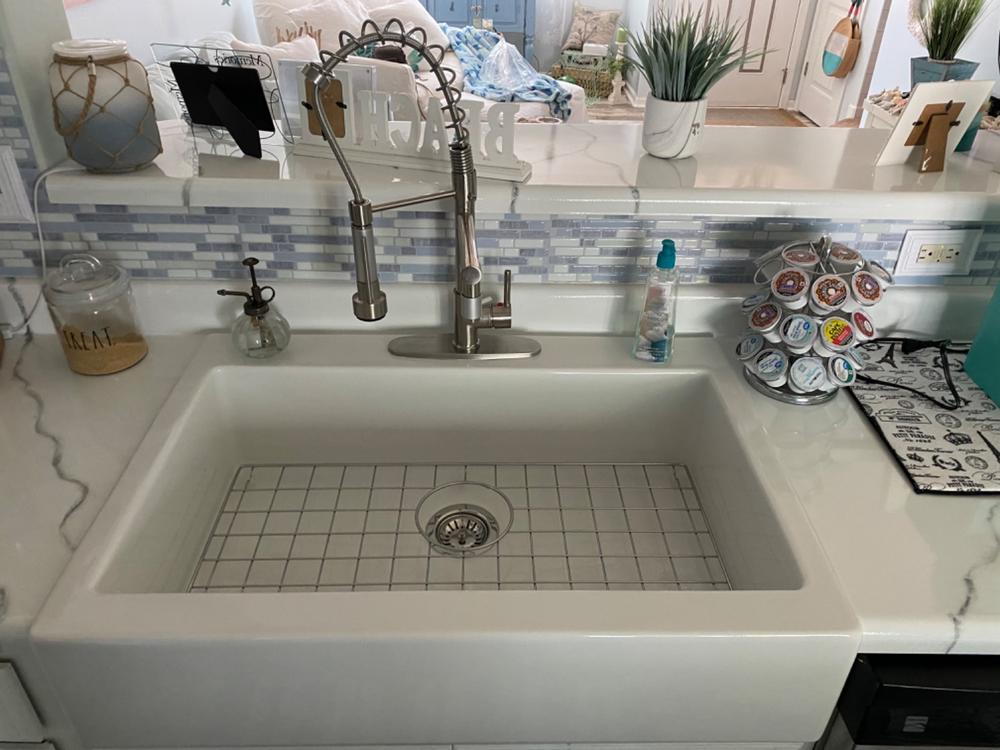 BOCCHI Nuova 34" Fireclay Retrofit Drop-In Farmhouse Sink with Accessories, White, 1500-001-0127 - Customer Photo From Kim R.