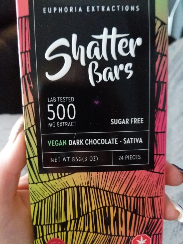 Euphoria Extractions Sugar Free Vegan Dark Chocolate Shatter Bars - 500mg, Durban Poison (Sativa) - Customer Photo From Chelsea Butler