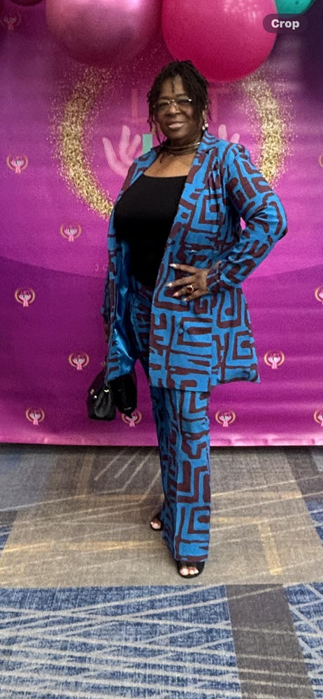 Sabella Women's African Print Stretch Dress (Fig Blue Geometric