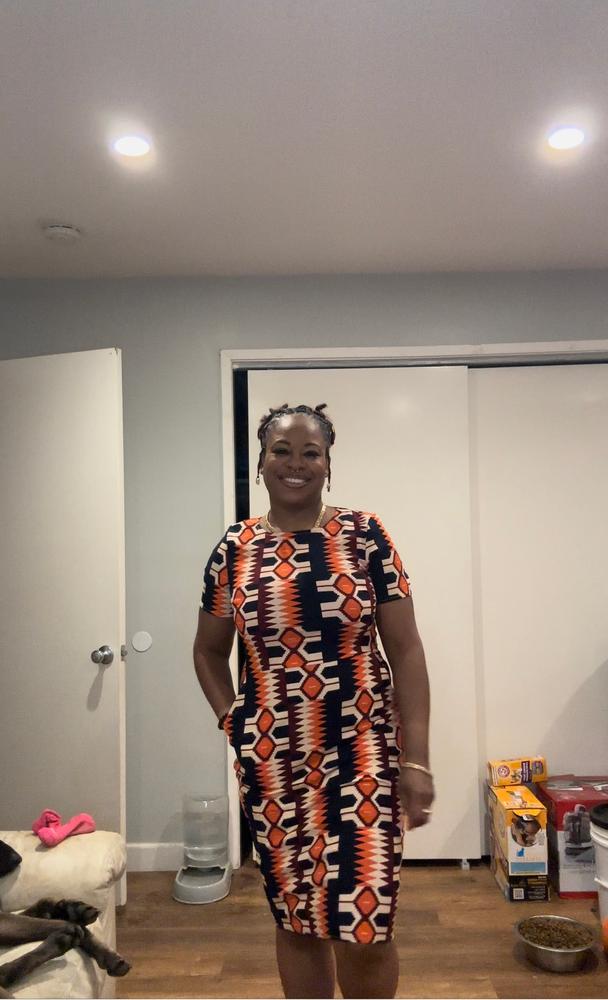 Sabella Women's African Print Stretch Dress (Cream Orange Kente)-Clear – D' IYANU