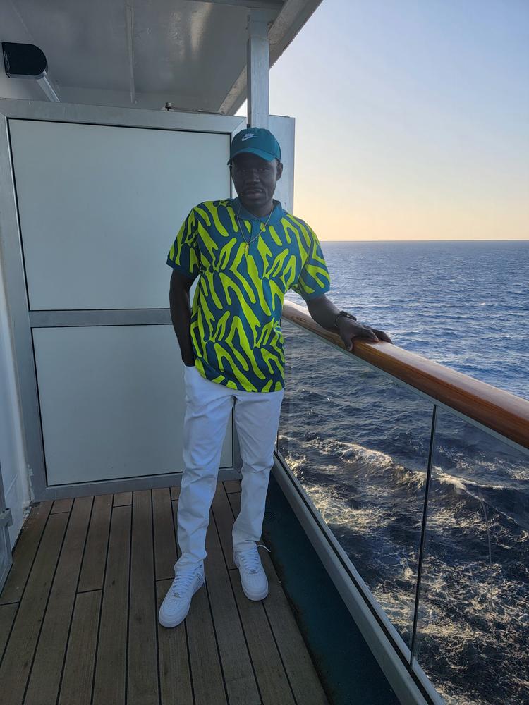 Femi Men's African Print Polo Shirt (Lime Zebra Abstract)
