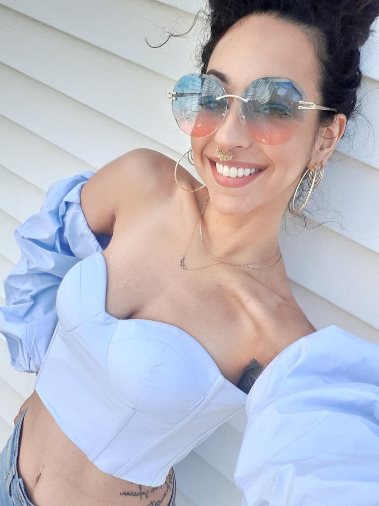 Kalani Blue Puff Sleeve Corset Top - Customer Photo From Lizbeth Medara