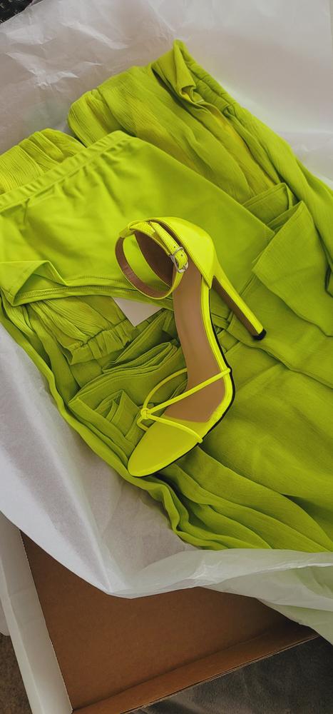 Valley Of Angels Lime Chiffon Pleated High Slit Maxi Dress - Customer Photo From Avi