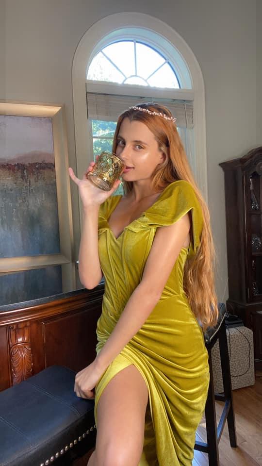 Omaria Gold Velvet Off Shoulder Corset Dress - Customer Photo From Heather 