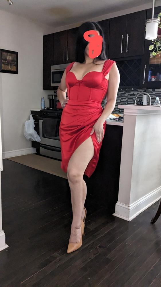 Hedy Red Satin Corset Dress - Customer Photo From Debora Salcedo