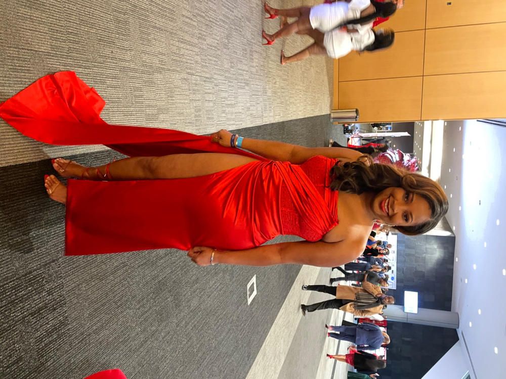 Holly Red Crystallized Corset High Slit Satin Gown - Customer Photo From Keirsten Bradley
